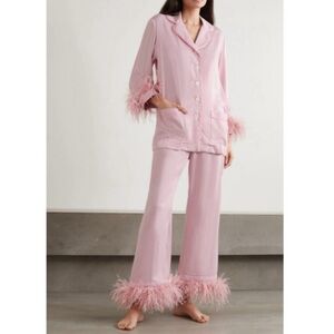 Sleeper Pink Feather-Trim Pajama Set